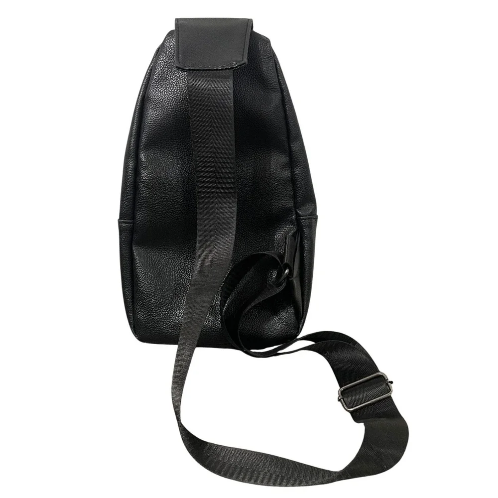 Westend Mens Black Faux Leather Sling Bag Crossbody Backpack Travel Chest Pack